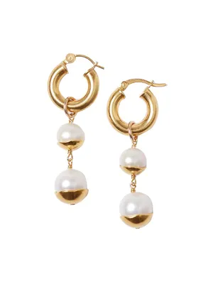 18K-Gold-Plated & Freshwater Pearl Drop Earrings