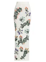 Embroidered Floral Rib-Knit Maxi Skirt