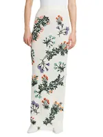 Embroidered Floral Rib-Knit Maxi Skirt