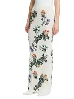 Embroidered Floral Rib-Knit Maxi Skirt