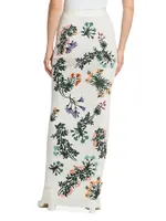 Embroidered Floral Rib-Knit Maxi Skirt