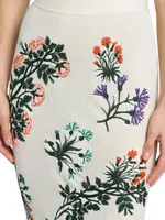 Embroidered Floral Rib-Knit Maxi Skirt