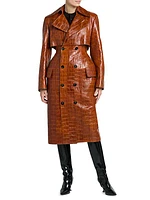 Double-Breasted Croc-Embossed Leather Coat