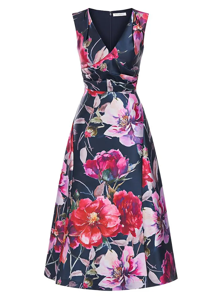 Neva Floral Mikado Tea Midi-Dress