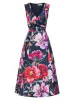 Neva Floral Mikado Tea Midi-Dress