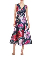 Neva Floral Mikado Tea Midi-Dress