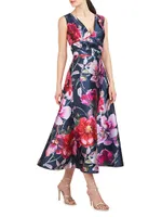 Neva Floral Mikado Tea Midi-Dress