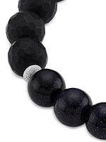 Park Avenue Black Onyx, Blue Goldstone, & Sterling Silver Adjustable Bracelet