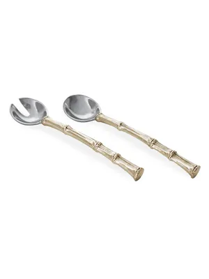 Garden Bamboo Salad Servers With Gold Handles
