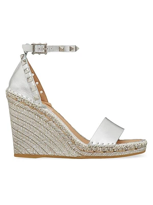 Rockstud Double Wedge Sandals Metallic Nappa Leather 95 mm