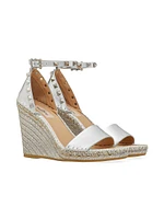 Rockstud Double Wedge Sandals Metallic Nappa Leather 95 mm