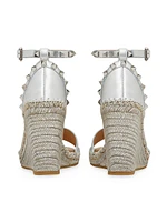 Rockstud Double Wedge Sandals Metallic Nappa Leather 95 mm