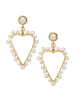 Pearla 24K-Gold-Plated & Freshwater Pearl Heart Drop Earrings