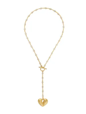 Josie 24K-Gold-Plated & Crystal Puffy Heart Pendant Necklace