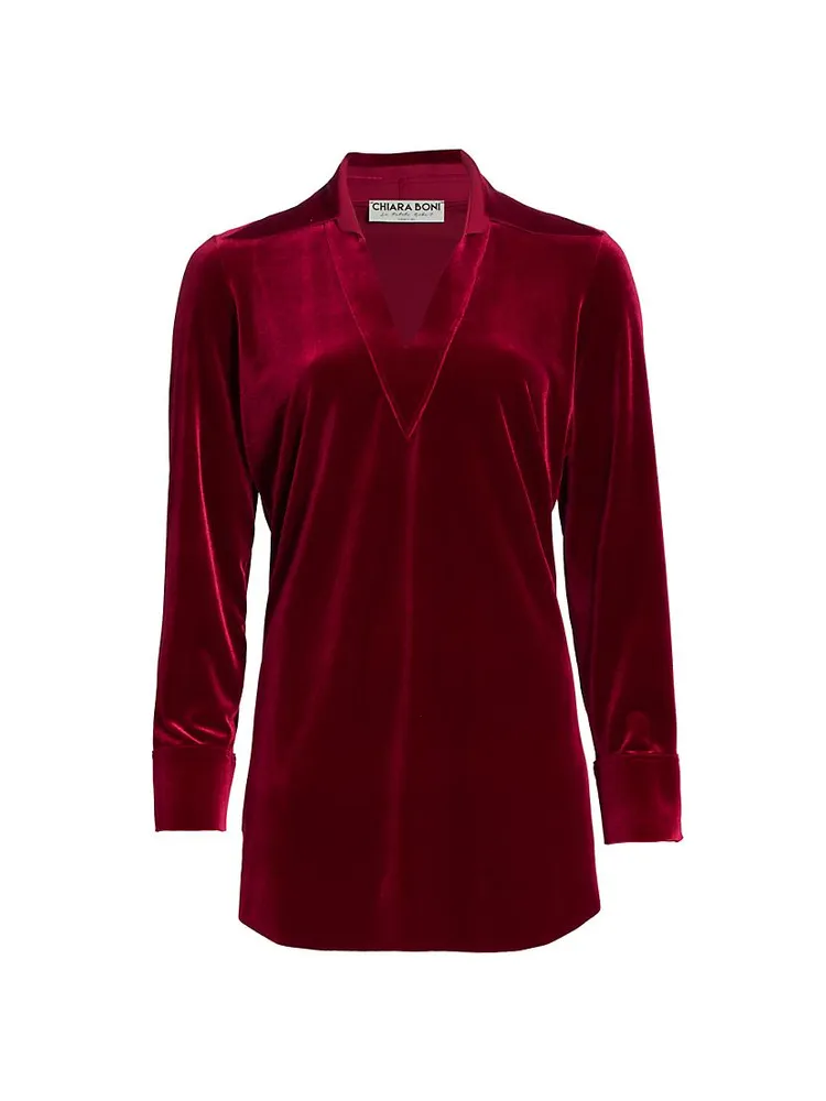 Long-Sleeve Velvet Blouse