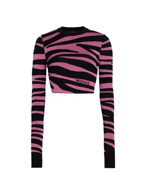 Wool-Blend Zebra Cropped Sweater