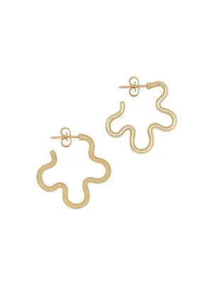 Goldtone Asymmetrical Flower Hoop Earrings