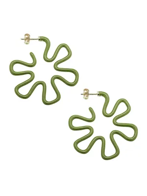 B Pistachio Goldtone & Enamel Flower Hoop Earrings