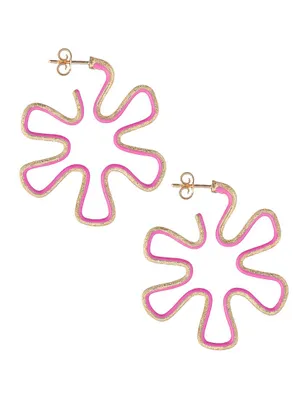 Margherita Goldtone & Enamel Flower Hoop Earrings