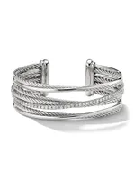 Crossover Four Row Cuff Bracelet with Pavé Diamonds