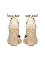 Double Rockstud Grainy Calfskin Wedge Sandals 105 mm