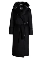 Wool-Blend Down Hooded Wrap Coat