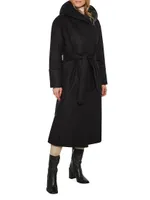 Wool-Blend Down Hooded Wrap Coat