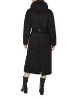 Wool-Blend Down Hooded Wrap Coat