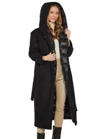 Wool-Blend Down Hooded Wrap Coat