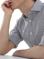 Striped Poplin Slim Fit Shirt With Spread Collar