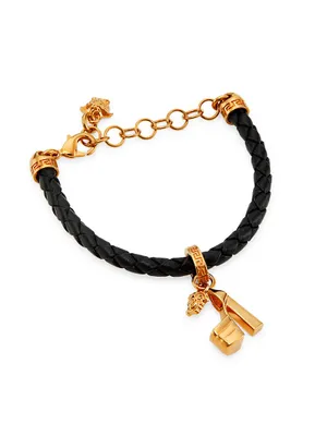 Goldtone & Braided Leather Shoe Charm Bracelet