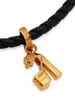 Goldtone & Braided Leather Shoe Charm Bracelet