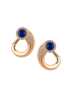 Tropica 18K Rose Gold, 0.49 TCW Diamond & Lapis Lazuli Hoop Earrings