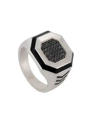 Guard Of Men Sterling Silver, 0.39 TCW Black Diamond & Enamel Ring