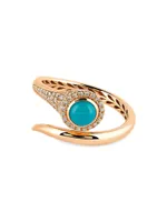 Tropica 18K Rose Gold, 0.18 TCW Diamond & Turquoise Bypass Ring