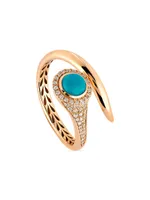 Tropica 18K Rose Gold, 0.18 TCW Diamond & Turquoise Bypass Ring