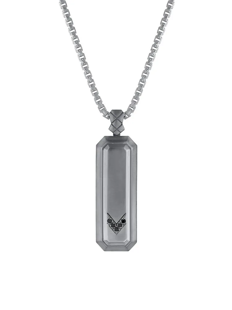 Guard Of Men Black Sterling Silver & 0.04 TCW Diamond Pendant Necklace