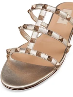 Rockstud Flat Metallic Nappa Slide Sandals