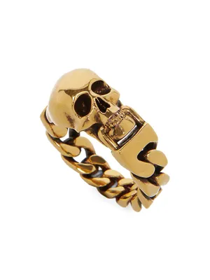 Skull Gold-Plated Brass Chain Ring