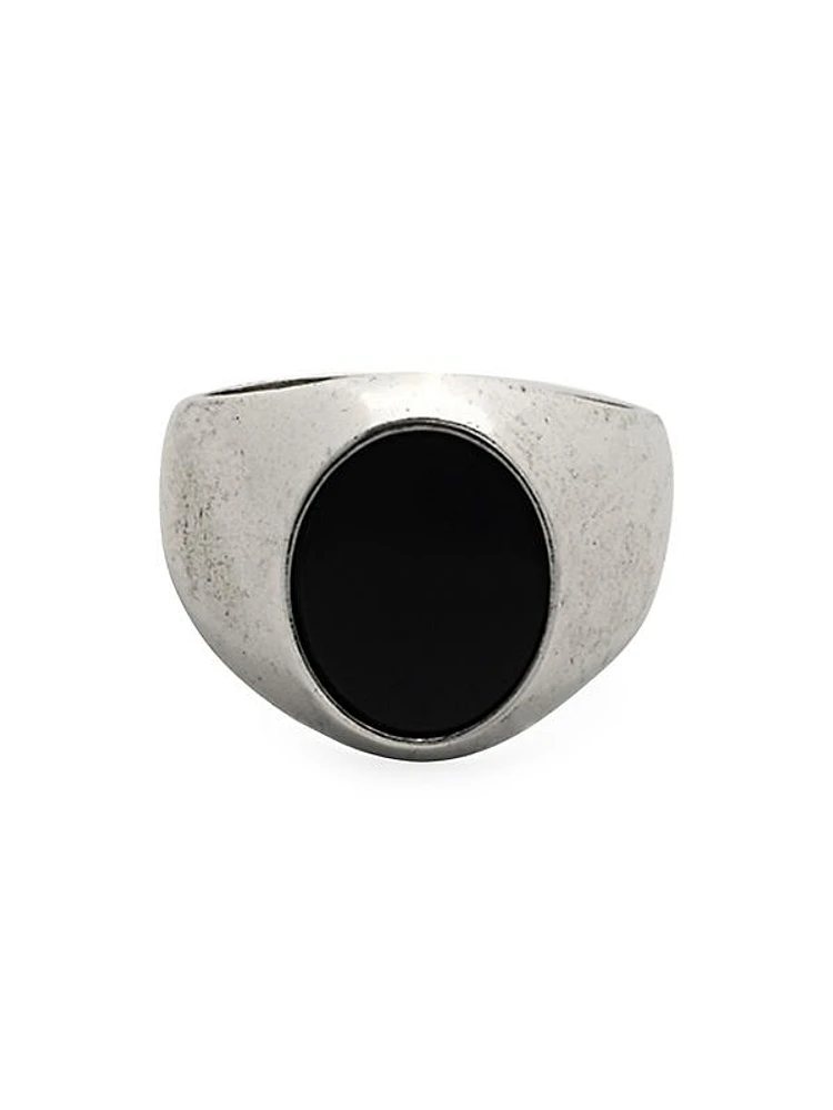 Sterling Silver Smooth Signet Ring With Black Onyx Stone