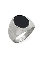 Sterling Silver Smooth Signet Ring With Black Onyx Stone