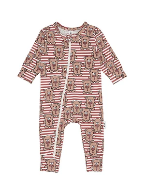 Baby's Gingerbread Striped Print Coveralls