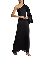 Keely Satin One-Shoulder A-Line Gown