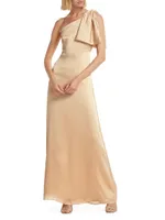 Chelsea Crinkle Satin One-Shoulder Gown