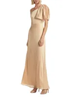 Chelsea Crinkle Satin One-Shoulder Gown