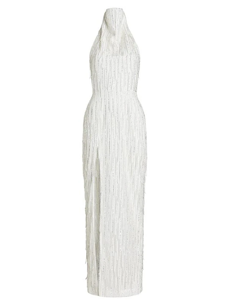 Bonnie Sequined Fringe Mockneck Dress