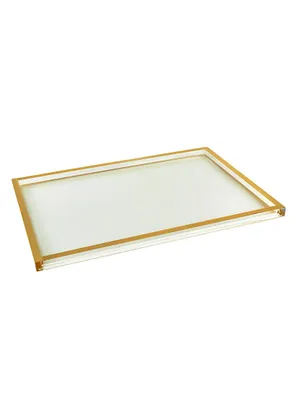 Lucite Clear Tray With Golden Border