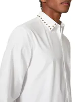 Long Sleeve Cotton Shirt With Black Untitled Studs On Collar