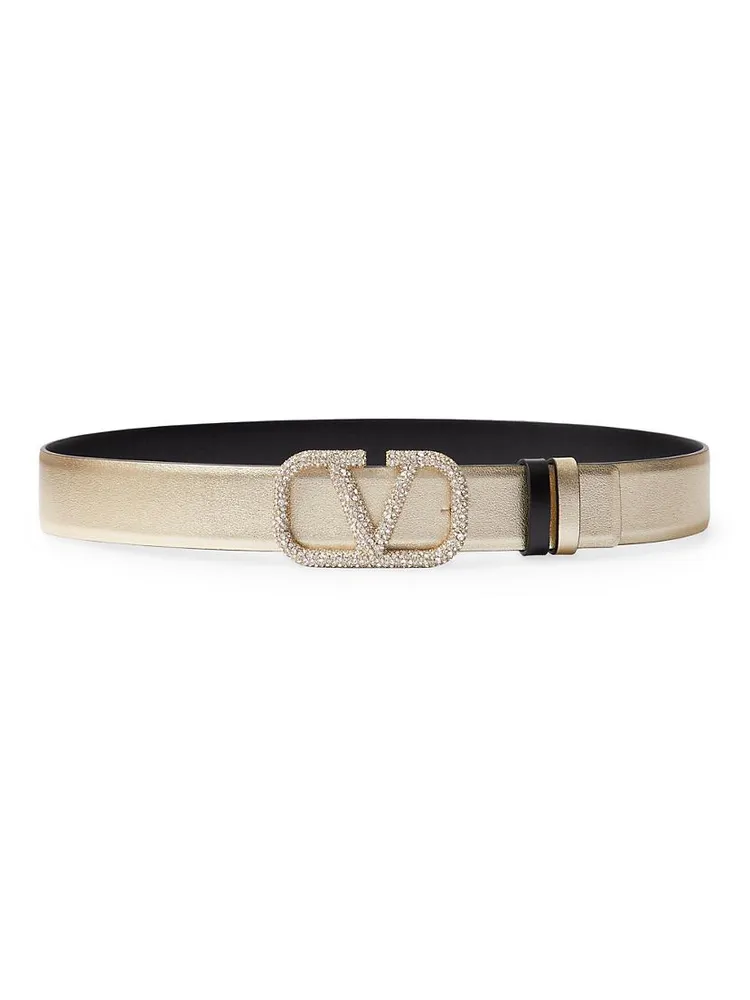 Vlogo Signature Reversible Belt Metallic Shiny Calfskin