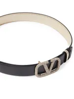 Vlogo Signature Reversible Belt Metallic Shiny Calfskin
